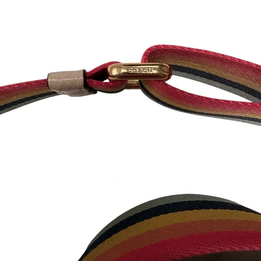 Coach Mini Dempsey Camera Bag in Signature Denim with Rainbow Web Strap